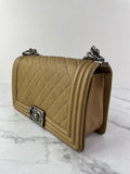 CHANEL Dark Gold Metallic Calfskin Quilted Medium Boy Flap Bag