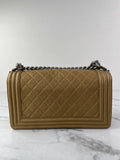 CHANEL Dark Gold Metallic Calfskin Quilted Medium Boy Flap Bag
