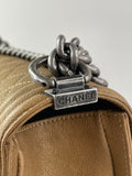 CHANEL Dark Gold Metallic Calfskin Quilted Medium Boy Flap Bag