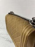 CHANEL Dark Gold Metallic Calfskin Quilted Medium Boy Flap Bag