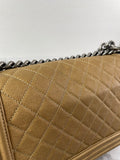 CHANEL Dark Gold Metallic Calfskin Quilted Medium Boy Flap Bag