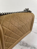 CHANEL Dark Gold Metallic Calfskin Quilted Medium Boy Flap Bag