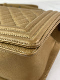 CHANEL Dark Gold Metallic Calfskin Quilted Medium Boy Flap Bag