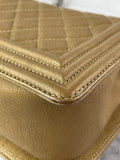 CHANEL Dark Gold Metallic Calfskin Quilted Medium Boy Flap Bag