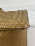 CHANEL Dark Gold Metallic Calfskin Quilted Medium Boy Flap Bag