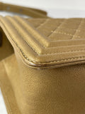 CHANEL Dark Gold Metallic Calfskin Quilted Medium Boy Flap Bag