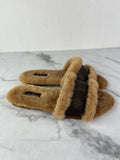 LOUIS VUITTON Monogram Canvas / Shearling Mink Fur Lock It Mule Slides Size 37