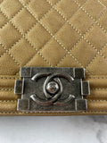CHANEL Dark Gold Metallic Calfskin Quilted Medium Boy Flap Bag