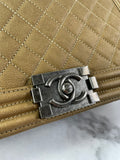 CHANEL Dark Gold Metallic Calfskin Quilted Medium Boy Flap Bag