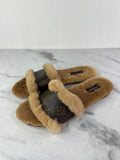 LOUIS VUITTON Monogram Canvas / Shearling Mink Fur Lock It Mule Slides Size 37