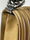 CHANEL Dark Gold Metallic Calfskin Quilted Medium Boy Flap Bag