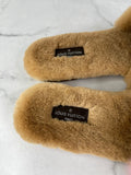 LOUIS VUITTON Monogram Canvas / Shearling Mink Fur Lock It Mule Slides Size 37