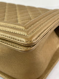 CHANEL Dark Gold Metallic Calfskin Quilted Medium Boy Flap Bag