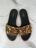 LOUIS VUITTON Leopard Print Calf Hair Lock It Flat Slide Sandals Size 37