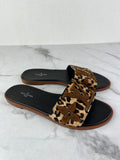 LOUIS VUITTON Leopard Print Calf Hair Lock It Flat Slide Sandals Size 37