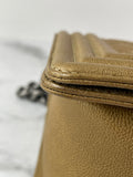 CHANEL Dark Gold Metallic Calfskin Quilted Medium Boy Flap Bag