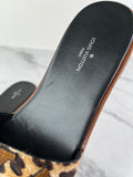 LOUIS VUITTON Leopard Print Calf Hair Lock It Flat Slide Sandals Size 37