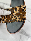 LOUIS VUITTON Leopard Print Calf Hair Lock It Flat Slide Sandals Size 37