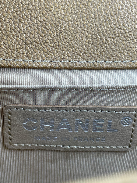 CHANEL Dark Gold Metallic Calfskin Quilted Medium Boy Flap Bag