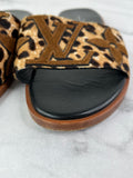 LOUIS VUITTON Leopard Print Calf Hair Lock It Flat Slide Sandals Size 37