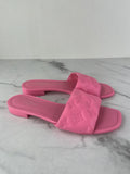 LOUIS VUITTON Rose Pop Pink Lambskin Embossed Monogram Revival Flat Mules Size 37