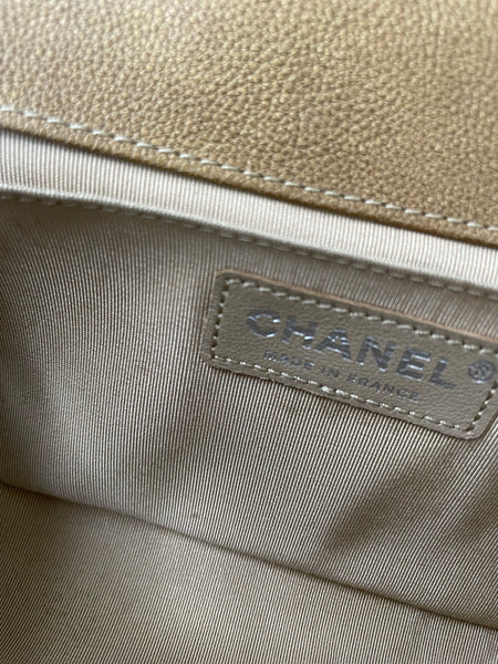 CHANEL Dark Gold Metallic Calfskin Quilted Medium Boy Flap Bag