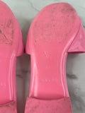 LOUIS VUITTON Rose Pop Pink Lambskin Embossed Monogram Revival Flat Mules Size 37