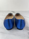 MANOLO BLAHNIK HANGISIFLAT Blue Satin Jewel Buckle Flats Size 35.5