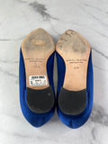 MANOLO BLAHNIK HANGISIFLAT Blue Satin Jewel Buckle Flats Size 35.5
