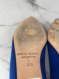 MANOLO BLAHNIK HANGISIFLAT Blue Satin Jewel Buckle Flats Size 35.5