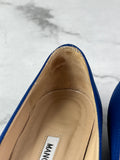 MANOLO BLAHNIK HANGISIFLAT Blue Satin Jewel Buckle Flats Size 35.5