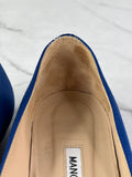 MANOLO BLAHNIK HANGISIFLAT Blue Satin Jewel Buckle Flats Size 35.5