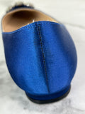 MANOLO BLAHNIK HANGISIFLAT Blue Satin Jewel Buckle Flats Size 35.5