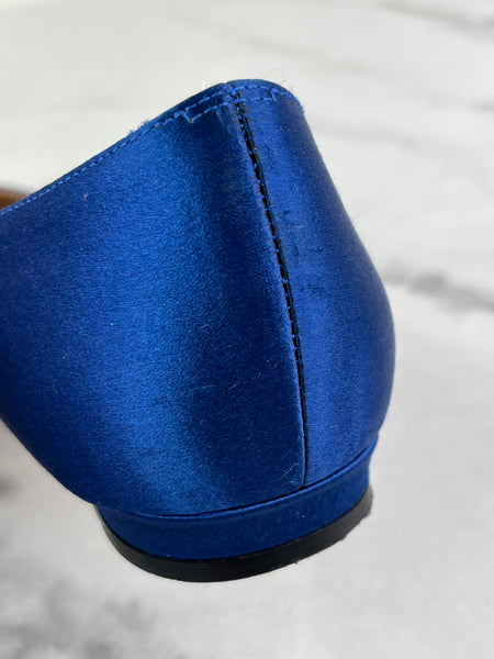 MANOLO BLAHNIK HANGISIFLAT Blue Satin Jewel Buckle Flats Size 35.5