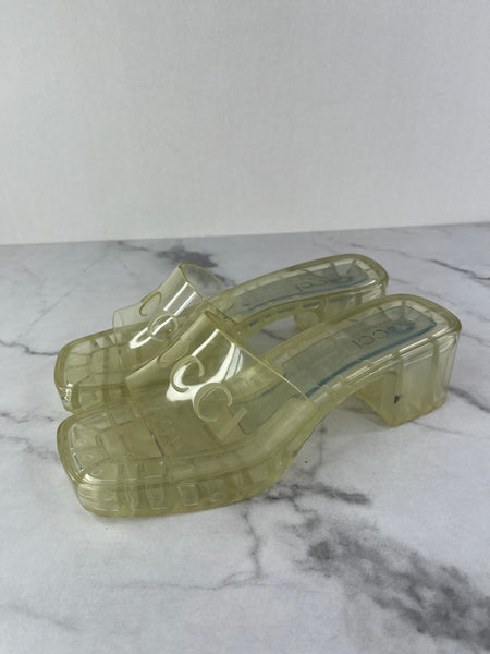 GUCCI Transparent PVC Logo Block Heel Slide Sandals Size 36