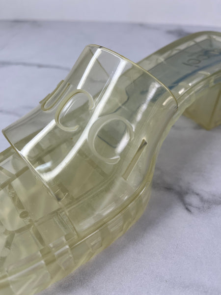 GUCCI Transparent PVC Logo Block Heel Slide Sandals Size 36