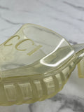 GUCCI Transparent PVC Logo Block Heel Slide Sandals Size 36