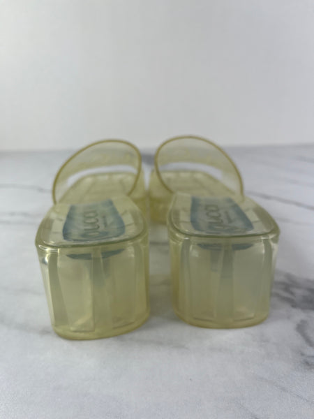 GUCCI Transparent PVC Logo Block Heel Slide Sandals Size 36