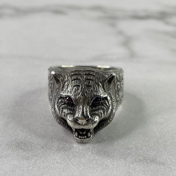 GUCCI Garden Sterling Silver Feline Head Ring Size 20 (US 9)