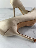MANOLO BLAHNIK HANGISI Champagne Satin Jewel Buckle Pumps Size 35.5