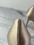 MANOLO BLAHNIK HANGISI Champagne Satin Jewel Buckle Pumps Size 35.5