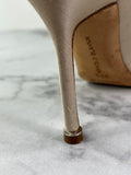 MANOLO BLAHNIK HANGISI Champagne Satin Jewel Buckle Pumps Size 35.5
