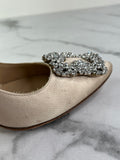 MANOLO BLAHNIK HANGISI Champagne Satin Jewel Buckle Pumps Size 35.5