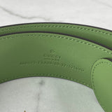 GUCCI Beige Ebony/Mystic White/Green GG Supreme Monogram Plutone Calfskin Enamel Double G Belt Size 80/32