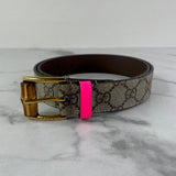 GUCCI Supreme Beige Ebony / Fluorescent Fuchsia (Pink) Bamboo Belt Size 80/32