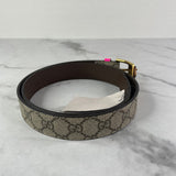 GUCCI Supreme Beige Ebony / Fluorescent Fuchsia (Pink) Bamboo Belt Size 80/32