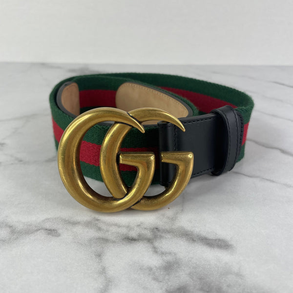 GUCCI Red/Green Web Canvas GG Marmont Belt Size 80/32