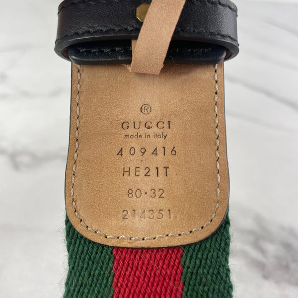 GUCCI Red/Green Web Canvas GG Marmont Belt Size 80/32