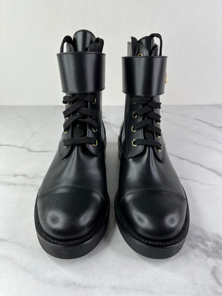 LOUIS VUITTON Black Calfskin Wonderland Flat Ranger Boots Size 36.5