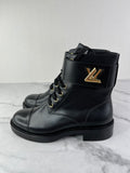 LOUIS VUITTON Black Calfskin Wonderland Flat Ranger Boots Size 36.5